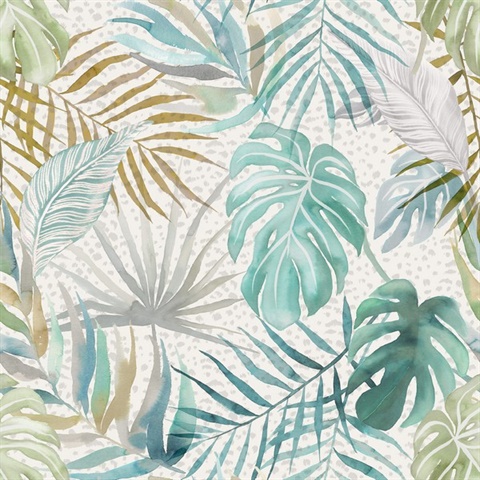Lana Aqua Large Tropical Leaf Wallpaper