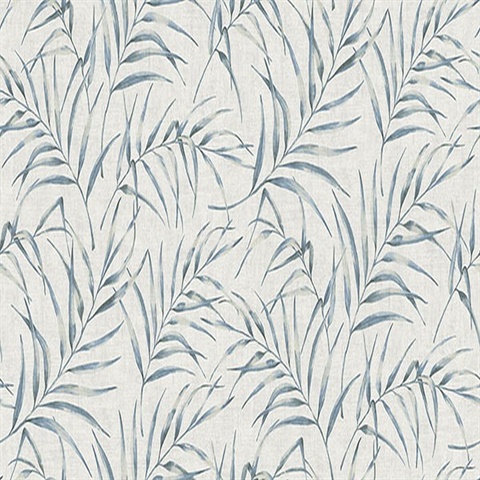 Lani Blue Coastal Leaves Wallpaper