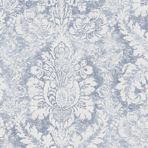 Large Damask Blue & White Wallpaper