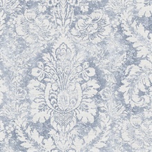 Large Damask Blue & White Wallpaper