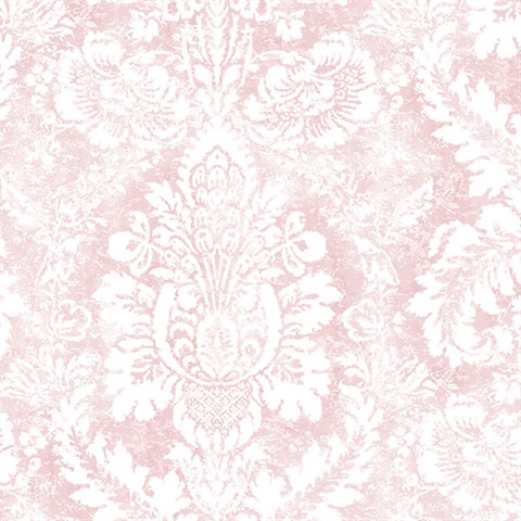 Large Damask Pink & White Wallpaper