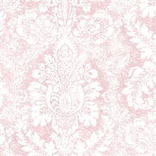 Large Damask Pink & White Wallpaper