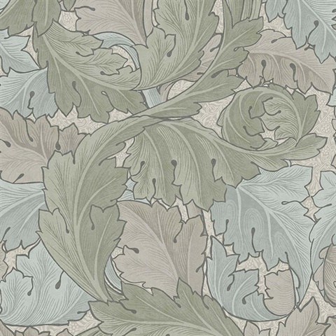 Large Victorian Acanthus Sage & Duck Egg Wallpaper