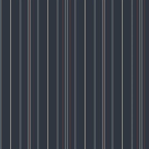Lascelle Navy Blue Modern Pinstripe Wallpaper
