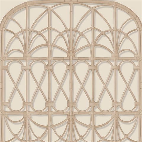 Lattice Rattan Panels Beige Wallpaper
