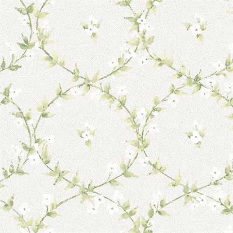 Laurel Vines Green, White & Grey Wallpaper
