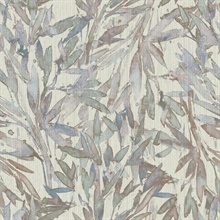 Lavender & Light Blue Rainforest Leaves Wallpaper