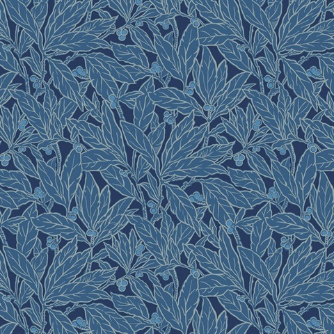 Leaf and Berry Blue Wallpaper