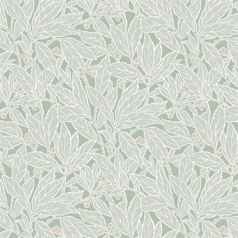 Leaf and Berry Green Wallpaper