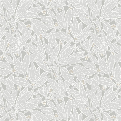 Leaf and Berry Grey Wallpaper