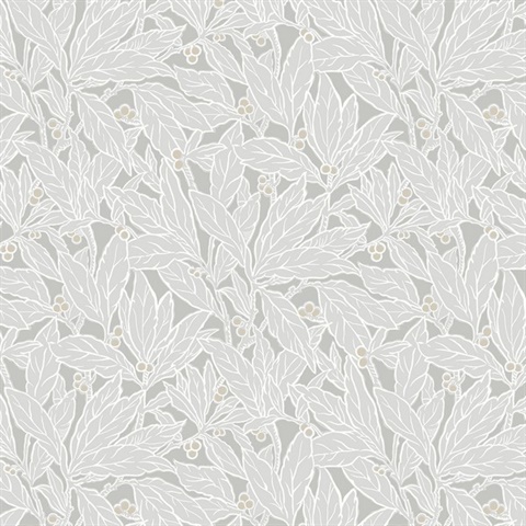 Leaf and Berry Grey Wallpaper