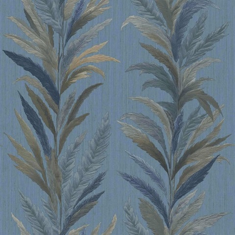 Leaf Flourish Blue Gold Italian Wallpaper