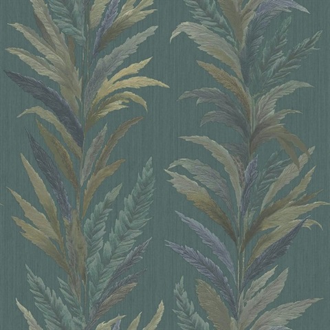 Leaf Flourish Green Blue Italian Wallpaper