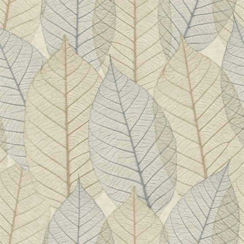 Leaf Lace Blue Beige Wallpaper