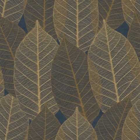 Leaf Lace Midnight Blue Wallpaper
