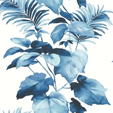 Leaf Stripe Botanical Olympic Blue Peel and Stick Wallpaper