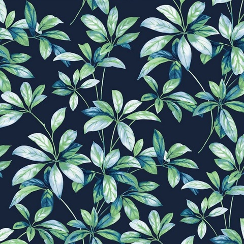Leaf Trail Botanical Navy & Spearmint Peel and Stick Wallpaper