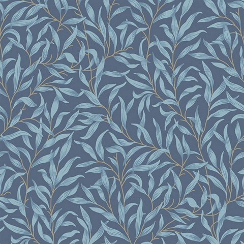 Leaf Vine Blue, Sky Blue & Dark Blue Wallpaper