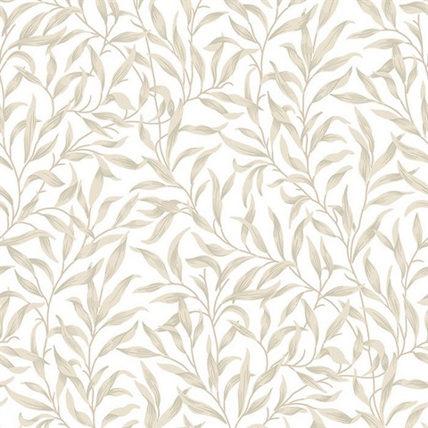 Leaf Vine Cream & White Wallpaper