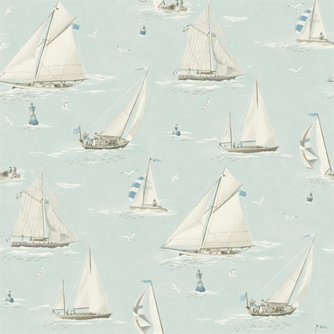 Leeward Aqua Sailboat Watercolor Paint Nautical Wallpaper