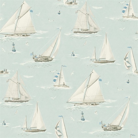 Leeward Aqua Sailboat Watercolor Paint Nautical Wallpaper