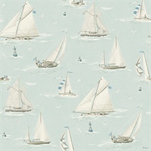 Leeward Aqua Sailboat Watercolor Paint Nautical Wallpaper