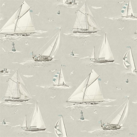 Leeward Light Grey Sailboat Watercolor Paint Nautical Wallpaper