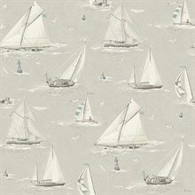 Leeward Light Grey Sailboat Watercolor Paint Nautical Wallpaper