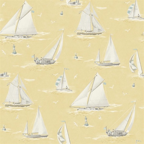 Leeward Yellow Sailboat Watercolor Paint Nautical Wallpaper