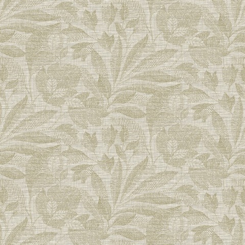 Lei Gold Textured Etched Leaves Wallpaper