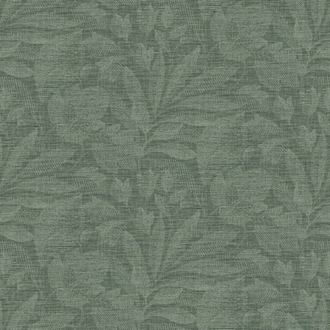 Lei Green Textured Etched Leaves Wallpaper