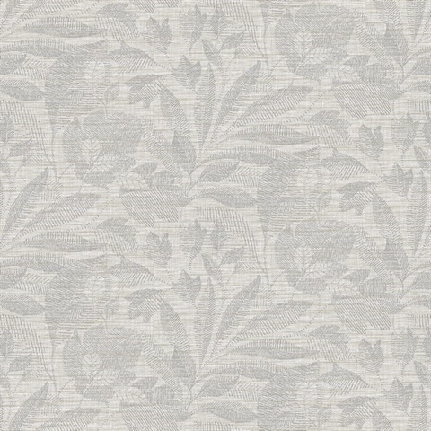 Lei Silver Textured Etched Leaves Wallpaper