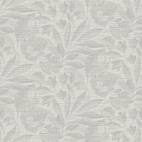Lei Silver Textured Etched Leaves Wallpaper