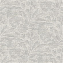 Lei Silver Textured Etched Leaves Wallpaper