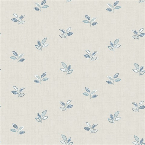 Leigh Blue Leaf Wallpaper
