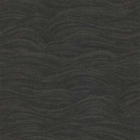 Leith Black Textured Horizontal Zen Waves Wallpaper