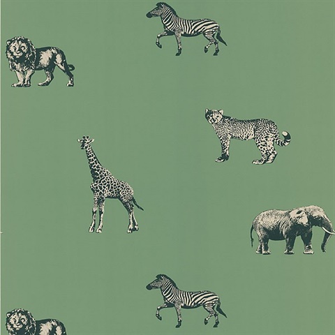 Leo Green Safari Animals Wallpaper