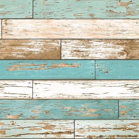 Levi Turquoise Scrap Wood Wallpaper