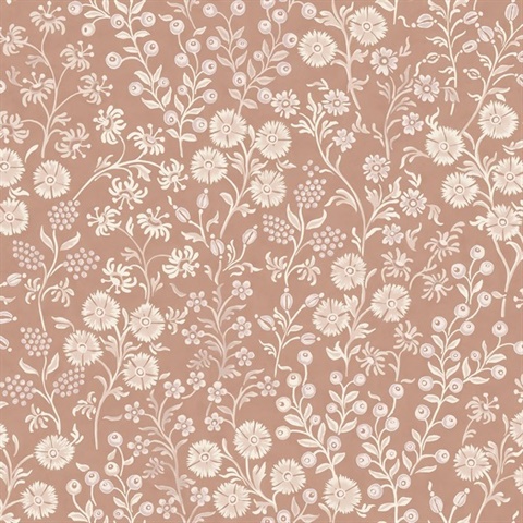 Liana Blush Raised Berry & Floral  Wallpaper