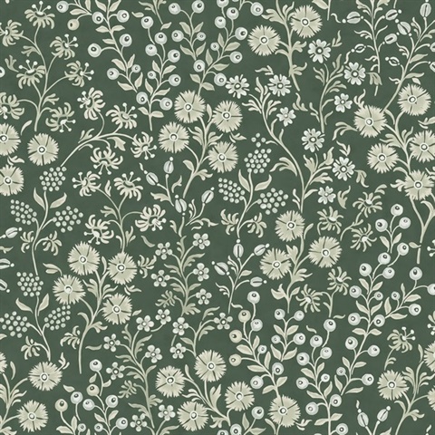 Liana Evergreen Raised Berry & Floral  Wallpaper