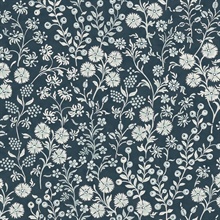 Liana Indigo Raised Berry &amp; Floral  Wallpaper