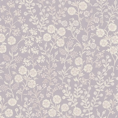 Liana Periwinkle Raised Berry & Floral  Wallpaper