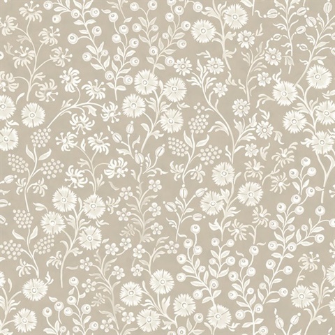 Liana Taupe Raised Berry & Floral  Wallpaper