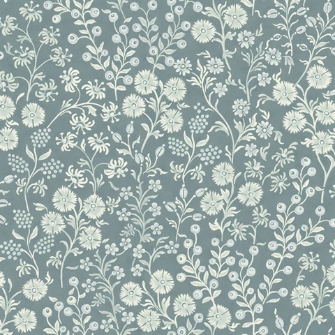 Liana Teal Raised Berry & Floral  Wallpaper