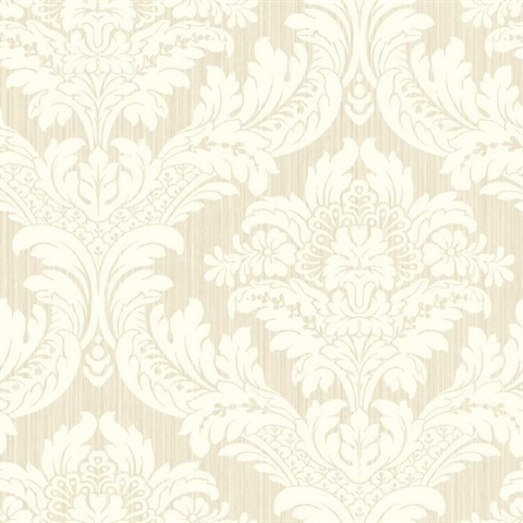 Light Beige & Cream Large Print Damask Wallpaper