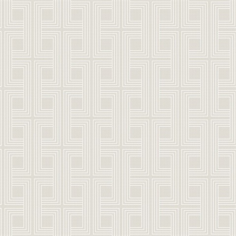 Light Beige Metallic Interlocking Geometric Art Deco Squares Wallpaper