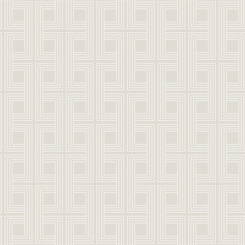 Light Beige Metallic Interlocking Geometric Art Deco Squares Wallpaper