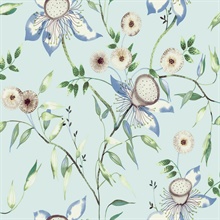 Light Blue Artistic Floral & Leaf Wallpaper