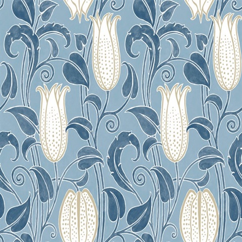 Light Blue Canterbury Floral Bells Wallpaper