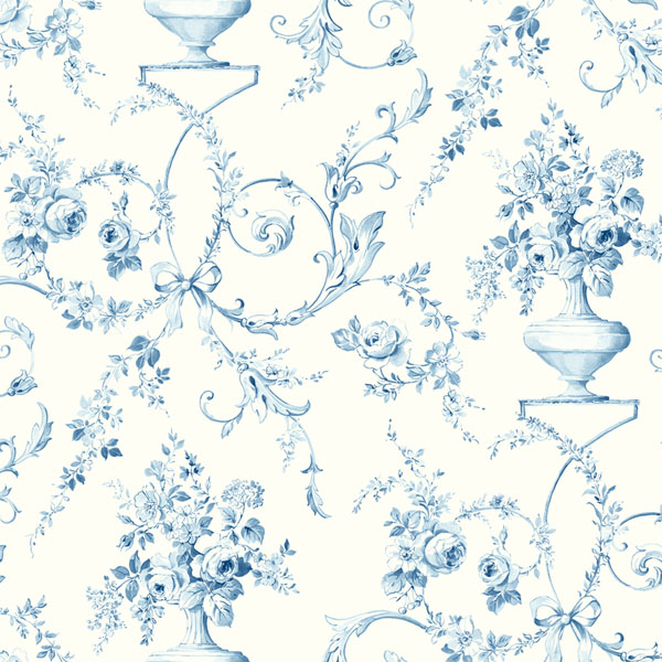 52231202 Light Blue Floral Urn Wallpaper Boulevard